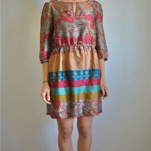 Zara Paisley and Striped Midi Dress - Multicolor